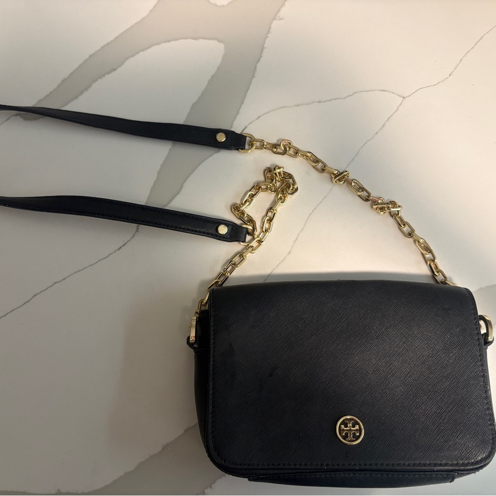 Tory Burch Black Crossbody with Gold Chain